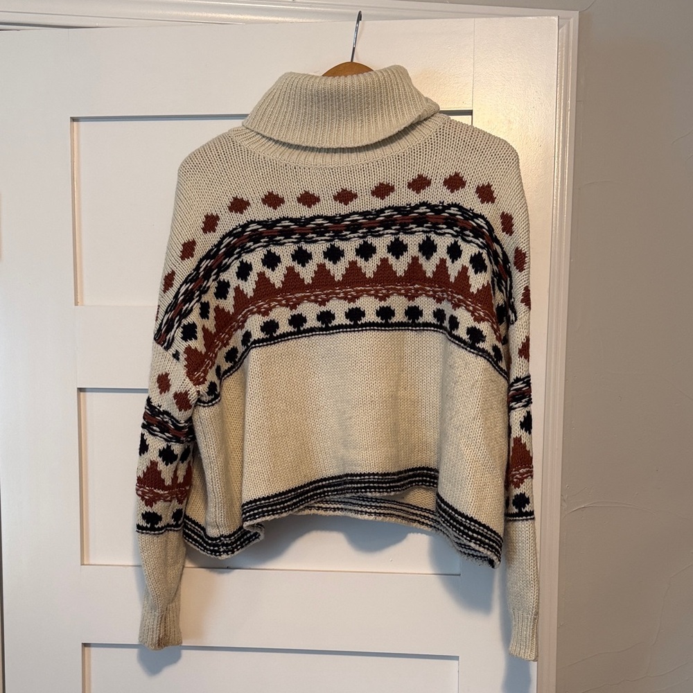 Nomad Cream and Brown Patterned Turtleneck Sweater